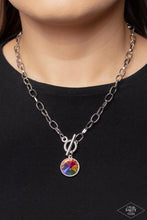 Load image into Gallery viewer, SHE SPARKLES ON - MULTI UV SHIMMER OIL SPILL GEM SILVER TOGGLE NECKLACE - PAPARAZZI