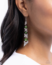 Load image into Gallery viewer, Cascading Cred - Green Earrings - Paparazzi Jewelry