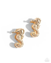 Load image into Gallery viewer, paparazzi-accessories-sea-horse-statement-gold-earrings