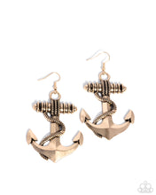 Load image into Gallery viewer, paparazzi-accessories-adorable-anchor-gold-earrings
