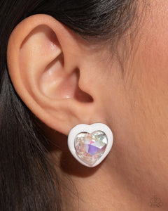 Heartfelt Haute - White Post Earrings - Paparazzi Jewelry