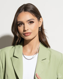 Safety Pin Style - White Necklace - Paparazzi Jewelry