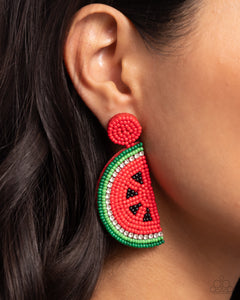 Watermelon Welcome - Red Post Earrings - Paparazzi Jewelry