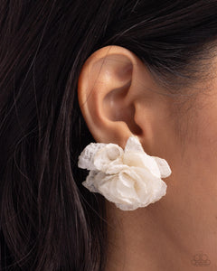 Tulle Twist - White Post Earrings - Paparazzi Jewelry