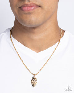 Wolf Warrior - Gold Mens Necklace - Paparazzi Jewelry