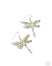 Load image into Gallery viewer, paparazzi-accessories-dragonfly-descent-green-earrings
