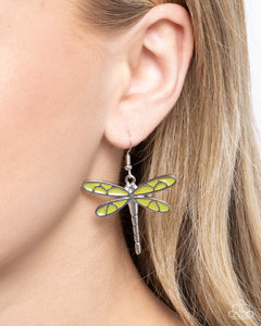 Dragonfly Descent - Green Earrings - Paparazzi Jewelry