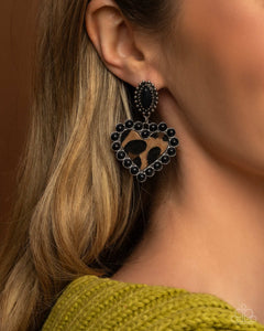 Whimsical Wrangler - Black Post Earrings - Paparazzi Jewelry