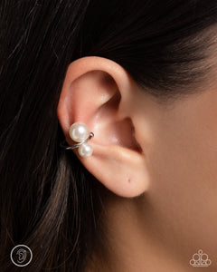 Elegant Emblem - White Post Earrings - Paparazzi Jewelry