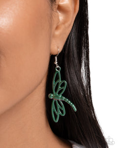 Dapper Dragonfly - Green Earrings - Paparazzi Jewelry