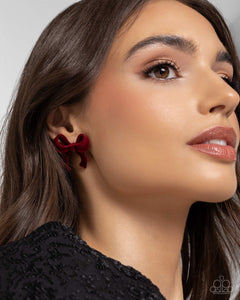 Dapper Dedication - Red Post Earrings - Paparazzi Jewelry