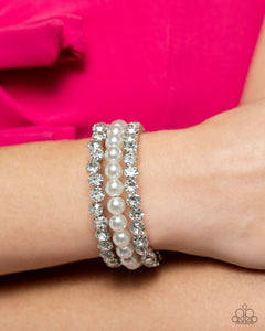 Grandiose Glitz - White Bracelet - Paparazzi Jewelry
