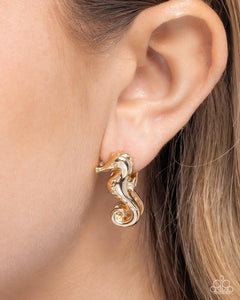 Sea Horse Statement - Gold Earrings - Paparazzi Jewelry