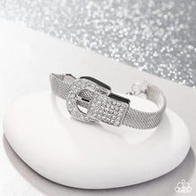 Load image into Gallery viewer, Boldly Buckled - White Bracelet - Paparazzi Jewelry
