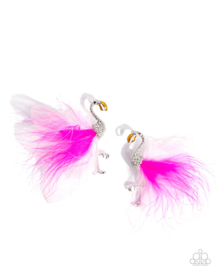 paparazzi-accessories-feathered-flamingo-pink-post earrings