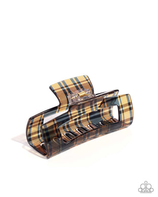 paparazzi-accessories-prized-plaid-brown-hair clip