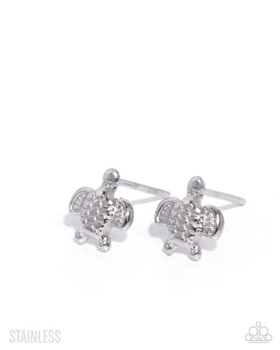 paparazzi-accessories-tactical-turtle-silver-post earrings