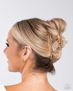 Layered Landing - Gold Hair Clip - Paparazzi Jewelry