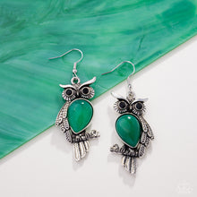 Load image into Gallery viewer, Owl Observation - Green Earrings - Paparazzi Jewelry
