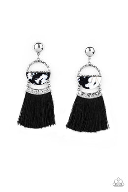 paparazzi-accessories-tassel-trot-black-post earrings