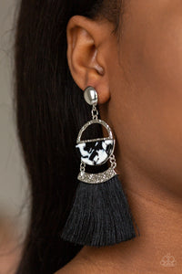 Tassel Trot - Black Post Earrings - Paprazzi Jewelry