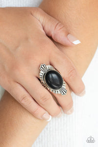 Pioneer Party - Black Ring - Paparazzi Jewelry