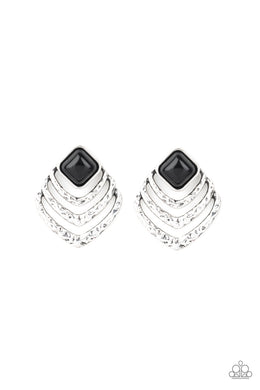 paparazzi-accessories-rebel-ripple-black-post earrings