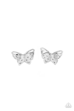 paparazzi-accessories-flutter-fantasy-silver-post earrings