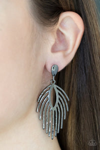 Metro Safari - Black Post Earrings - Paparazzi Jewelry