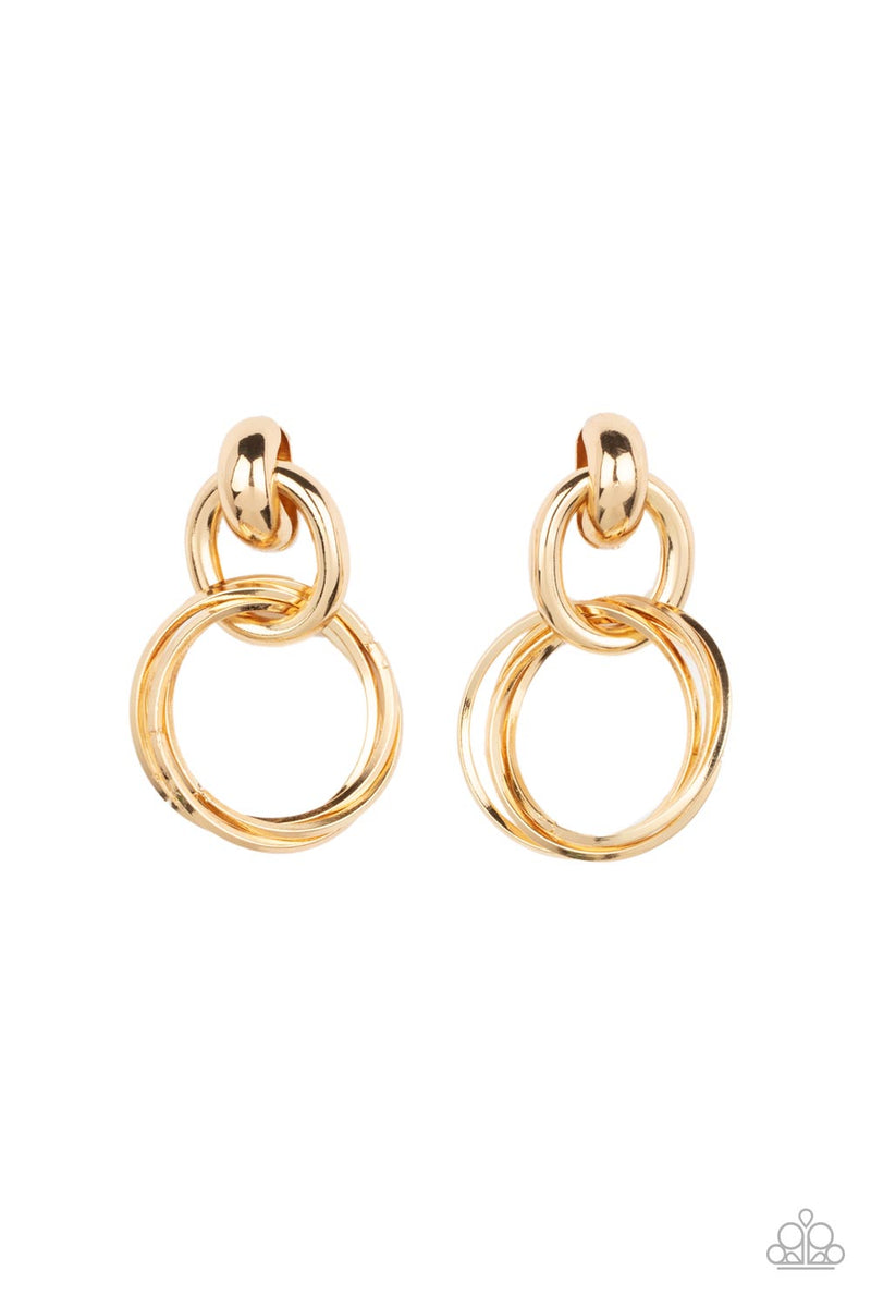 paparazzi-accessories-dynamically-linked-gold-post earrings