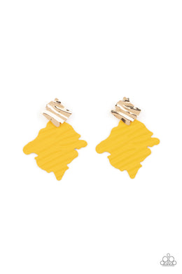 paparazzi-accessories-crimped-couture-yellow-post earrings