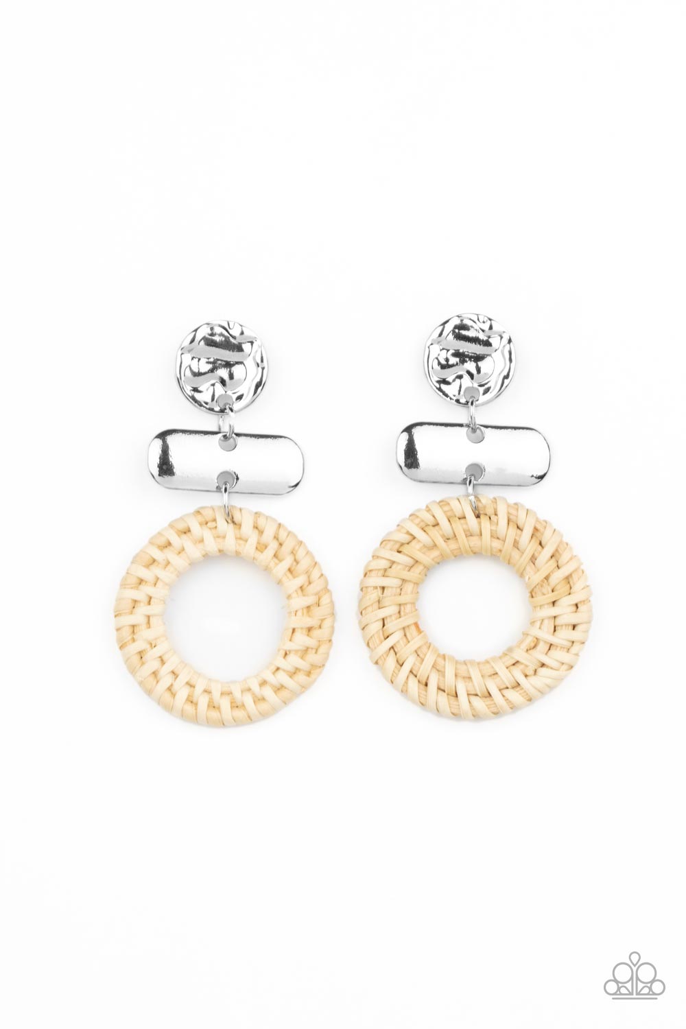 paparazzi-accessories-woven-whimsicality-white-post earrings