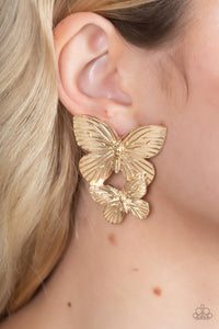 Blushing Butterflies - Gold Post Earrings - Paparazzi Jewelry