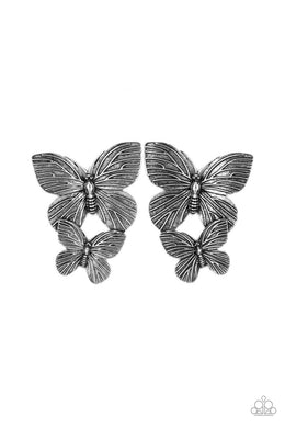 paparazzi-accessories-blushing-butterflies-silver-post earrings