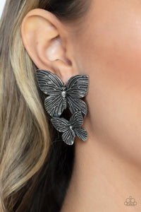 Blushing Butterflies - Silver Post Earrings - Paparazzi Jewelry