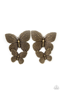 paparazzi-accessories-blushing-butterflies-brass-post earrings