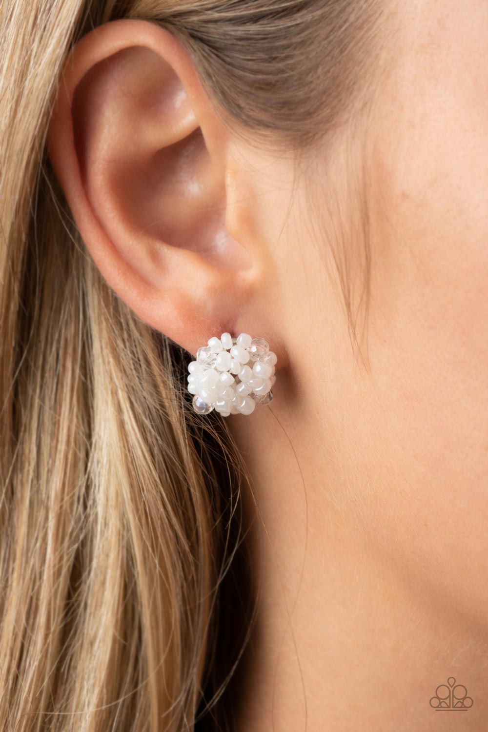 Bunches of Bubbly - White Post Earrings - Paparazzi Jewelry