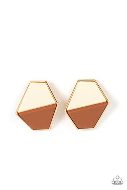 paparazzi-accessories-generically-geometric-brown-post earrings