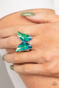 Fluorescent Flutter - Green Ring - Paparazzi Jewelry