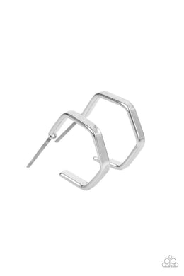 paparazzi-accessories-haute-hexagons-silver-earrings