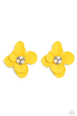 paparazzi-accessories-jovial-jasmine-yellow-post earrings