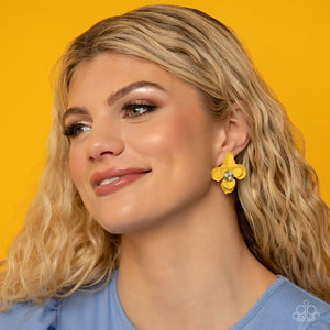 Jovial Jasmine - Yellow Post Earrings - Paparazzi Jewelry