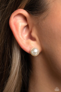 Debutante Details - White Post Earrings - Paparazzi Jewelry
