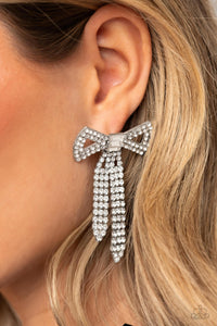 Just BOW With It - White Post Earrings - Paparazzi Jewelry