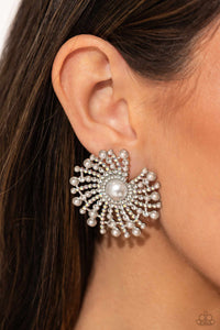 Fancy Fireworks - White Post Earrings - Paparazzi Jewelry