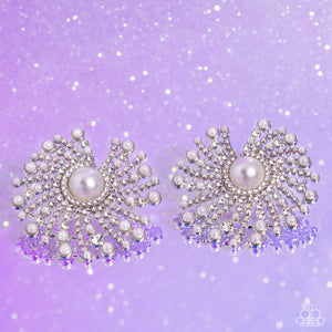 Fancy Fireworks - White Post Earrings - Paparazzi Jewelry