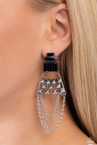 Dangling Art Deco - Black Post Earrings - Paparazzi Jewelry