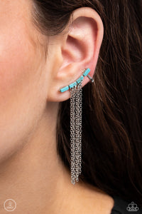 Fault Line Fringe - Blue Post Earrings - Paparazzi Jewelry